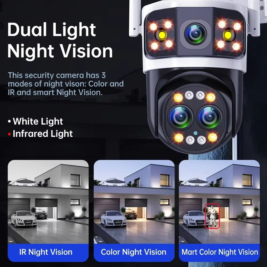 DIFANG Outdoor WIFI Überwachungskamera mit 6K 8MP Drei-Objektiv-System, 10X Zoom, Menschlicher Erkennung und Dual-Bildschirm in Weiß - Bild 4
