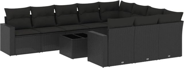 vidaXL 11-tlg Garten-Sofagarnitur in L-Form aus Polyrattan mit Kissen, Schwarz - Bild 1