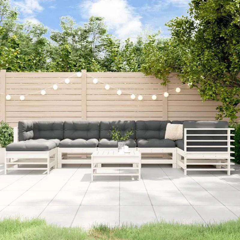 Vidaxl Garten-Sitzgruppe aus Holz mit 8 Teilen und Kissen in Weiß und Grau - Bild 1