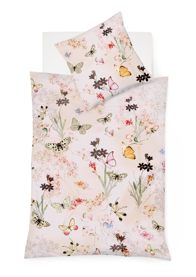 Fleuresse Mako-Satin Bettwäsche mit Schmetterlingen und Rosenblüten in Rosa, B/H: 200 x 220 cm - Bild 1