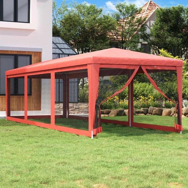 vidaXL Partyzelt Rot mit 8 Mesh-Seitenwänden B/T/H: 9 x 3 x 2,58 m - Bild 3