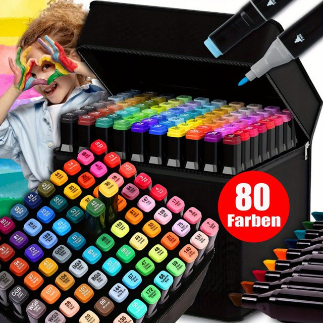 80 Farben Doppelseitiges Marker-Set in Multicolour für Zeichnen und Skizzieren, Ölbasierte Kunstmarker für Manga und Graffiti - Bild 1
