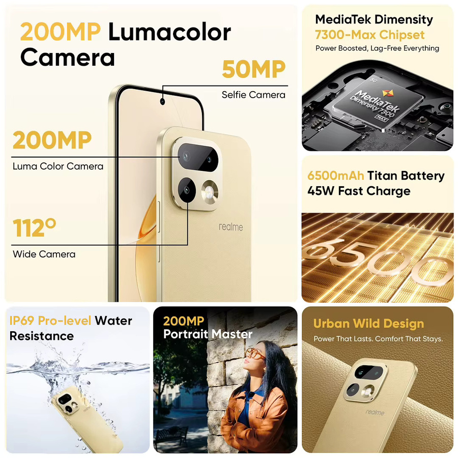 realme 16 Pro 5G Smartphone Grau mit 200-MP-LumaColor-Kamera, 6500-nit-AMOLED-Display, 6500-mAh-Akku und NFC - Bild 2
