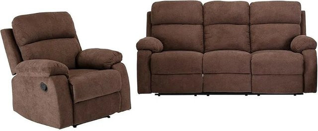 Vente-unique Couchgarnitur Tolzano mit Sessel in Braun aus Stoff, Breite: 201 cm, Tiefe: 91 cm - Bild 1