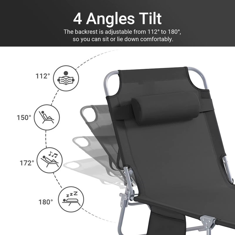 SoBuy 2er Set Gartenliege klappbar aus Stahl mit Textilene und Seitentasche, Farbe: Schwarz/Türkis - Bild 5