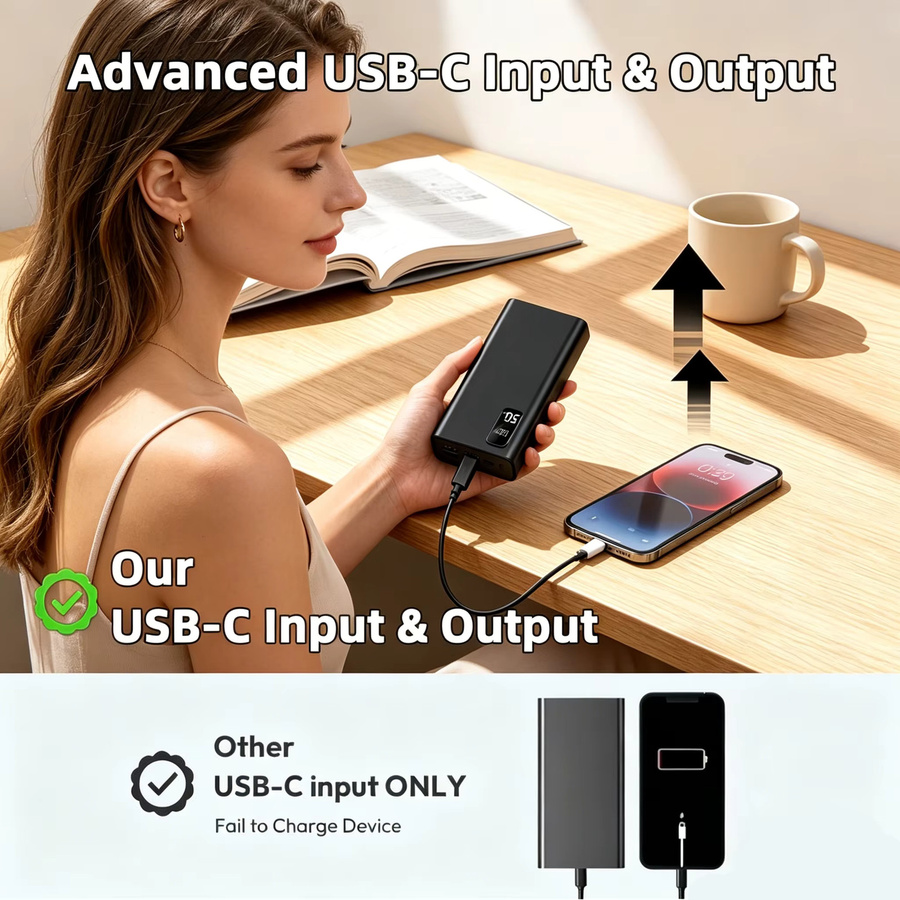 InTessry Powerbank mit 50000 mAh Kapazität, 66 W Schnellladung und LED-Leistungsanzeige, Typ-C, erhältlich in Schwarz oder Weiß - Bild 5