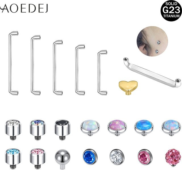 AOEDEJ Dermal Piercing, Titan, Zirkonia, Silber, Unisex - Bild 1