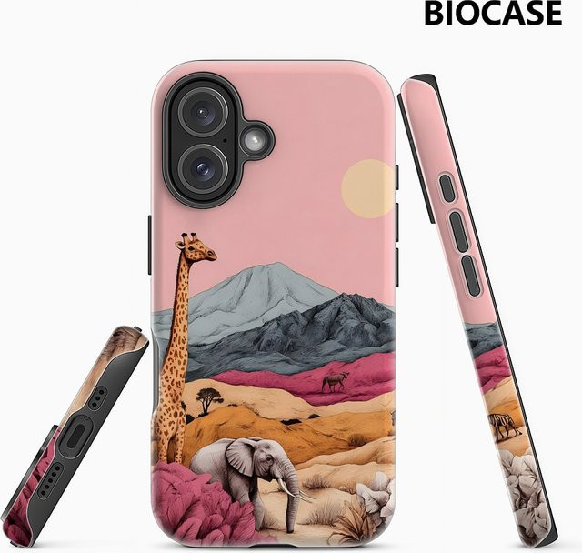 Handyhülle mit pastellfarbener Safari-Szene für iPhone 17 16 15 14 13 12 11 Pro Max Plus von Potdemiel in Multicolour mit doppelschichtiger Rückseite - Bild 1