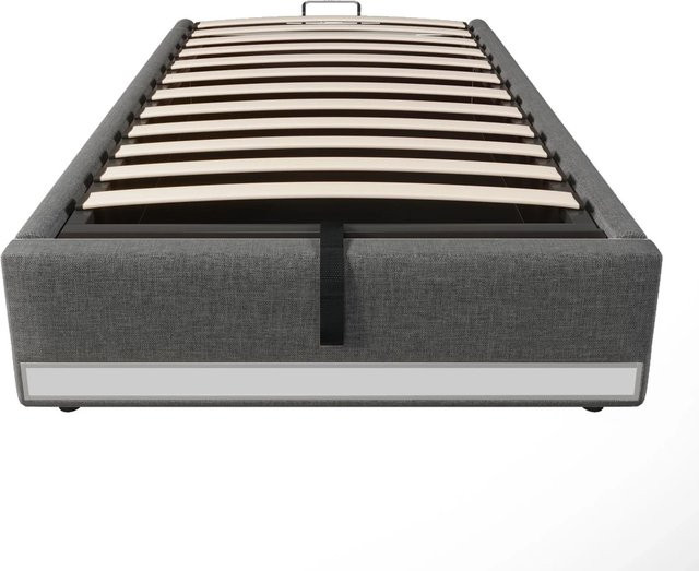okwish Polsterbett Grau mit LED, USB-Anschluss und Stauraum für Kinderzimmer, B/T/H: 90 x 200 x 91,5 cm - Bild 1