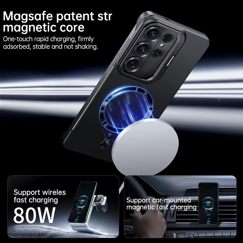 lolozzx MagSafe Wireless-Ladehülle mit magnetischem Ständer für Samsung S26 S25 S24 Ultra Plus S25 S24 FE aus hartem PC in Schwarz und Grau - Bild 5