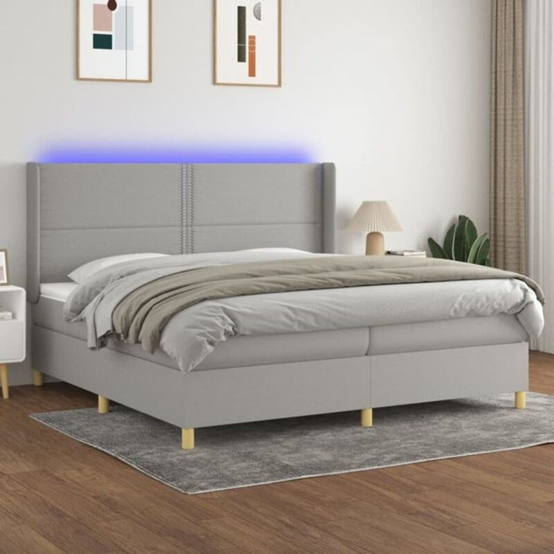 Vidaxl Boxspringbett mit Matratze in Grau und Weiß aus Stoff, B/T: 200 x 200 cm - Bild 1