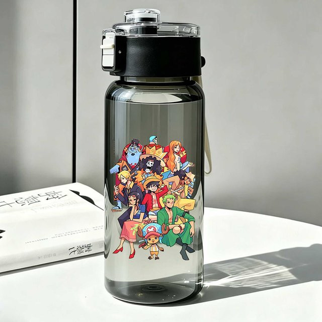 Bandai One Piece Sport-Trinkflasche mit Strohhalm, Anime Luffy Kid, transparent, 460ml - Bild 1