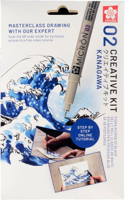 SAKURA Kreativ-Set Große Welle von Kanagawa mit Pinseln und Tinte in Schwarz, Weiß, Blau und Multicolour für Erwachsene - Bild 1