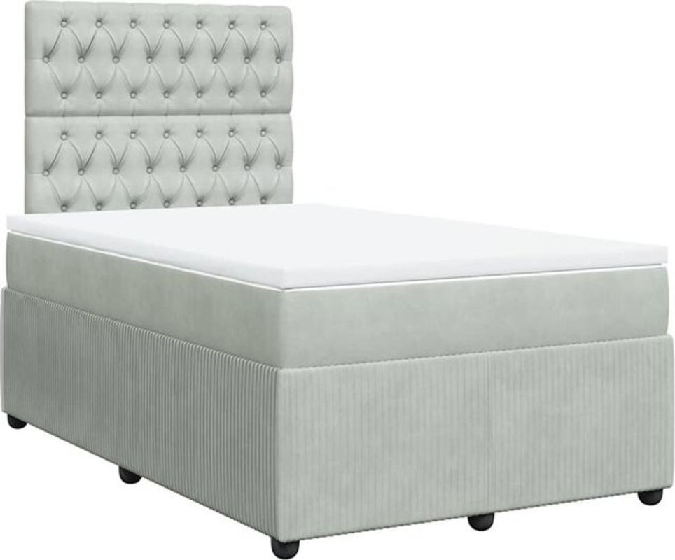vidaxl Boxspringbett mit Matratze aus Samt in Grau, B/T/H: 120 x 200 x 140,5 cm - Bild 1