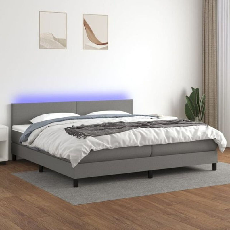 vidaxl Boxspringbett mit Matratze und LED in Anthrazit Grau aus Stoff, B/T: 200 x 200 cm - Bild 1