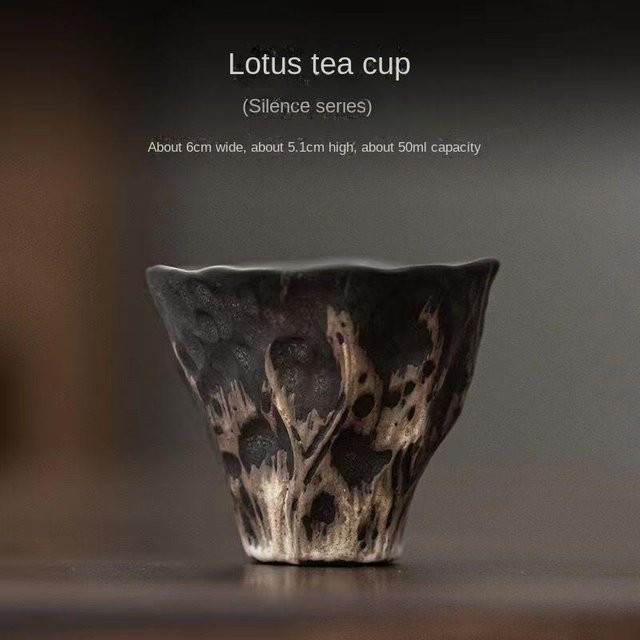 Yiran Furniture Keramik Teekanne Lotus-Design in Schwarz, 200 ml, handgefertigte Gaiwan im Wabi-Sabi-Stil - Bild 1
