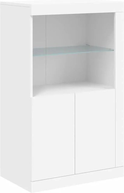 vidaXL Beistellschrank Weiß aus Holzwerkstoff und Glas mit LED-Beleuchtung und offenen Regalfächern B/T/H: 60,5 x 37,0 x 100,0 cm - Bild 1