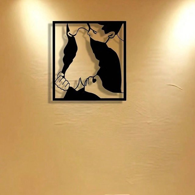 CIFBUY Wandskulptur aus Metall in Schwarz – Minimalistische Renaissance-Linienkunst mit abstraktem küssendem Paar als modernes Wanddekor - Bild 1