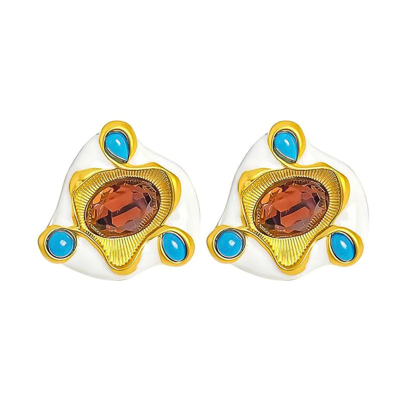 Huitan Ohrstecker, geometrisches Design, bunte Emaille, CZ, Damen - Bild 4