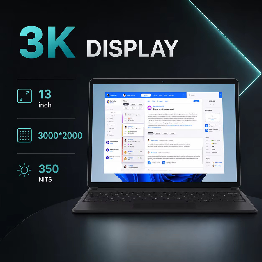 Ninkear S13 2-in-1 Laptop mit Intel Prozessor, 12GB RAM, 512GB SSD, 13-Zoll 3K Touchscreen und Windows 11 Tablet-PC inklusive abnehmbarer Tastatur - Bild 3