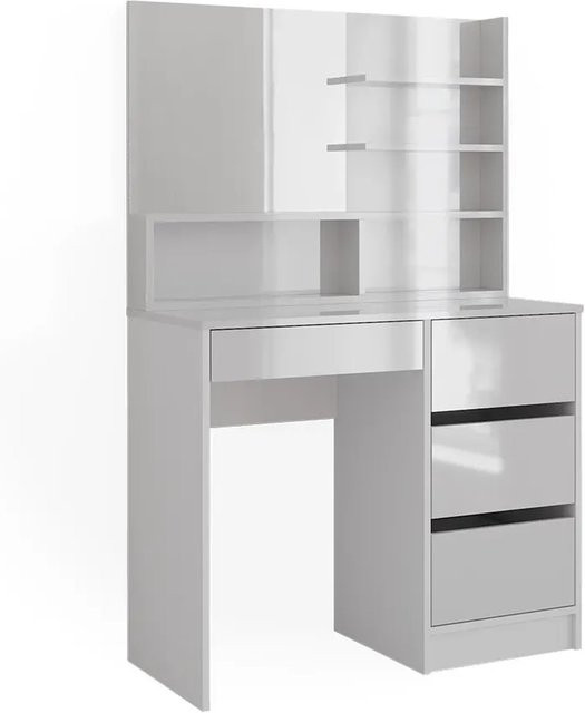 Vicco Schminktisch Sherry Weiß Hochglanz mit Spiegel und Regal B: 90 cm, H: 75 cm, T: 40 cm - Bild 2
