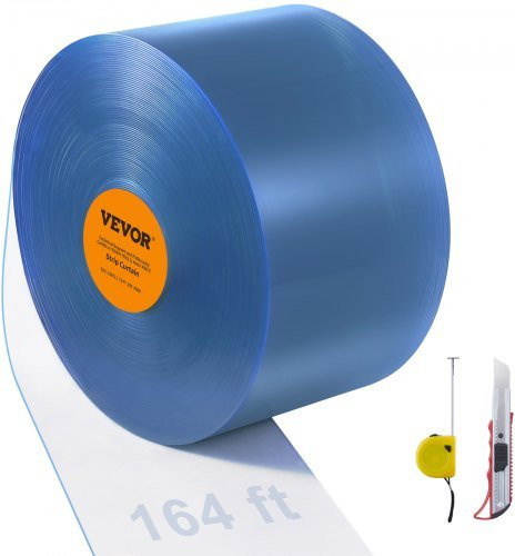 VEVOR PVC Streifenvorhang aus Kunststoff, transparent/blau, B: 20,3 cm, L: 4997,4 cm - Bild 1