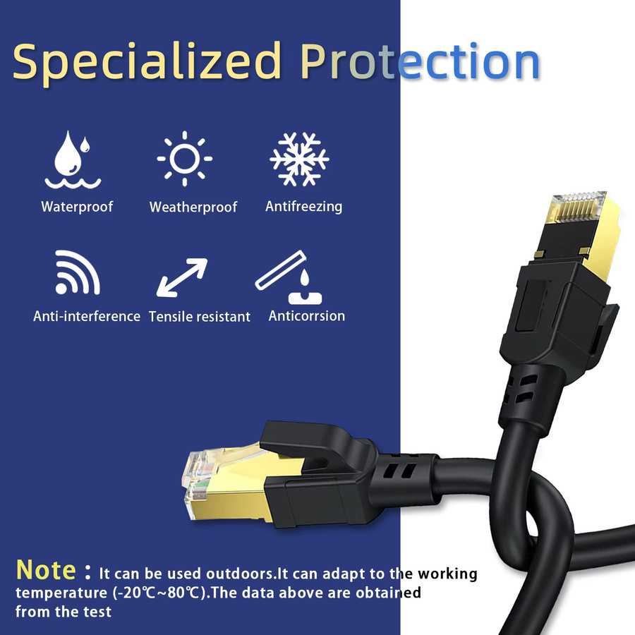 D-Sunty Cat 8 Ethernet-Kabel mit RJ45-Steckern, 40 Gbit/s und 2000 MHz, SFTP Patchkabel für LAN und Internet, erhältlich in Blau oder Schwarz - Bild 4