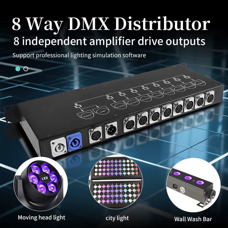 8-Kanal DMX512 Signalverstärker und Signalverteiler für Bühnenbeleuchtung in Schwarz - Bild 2