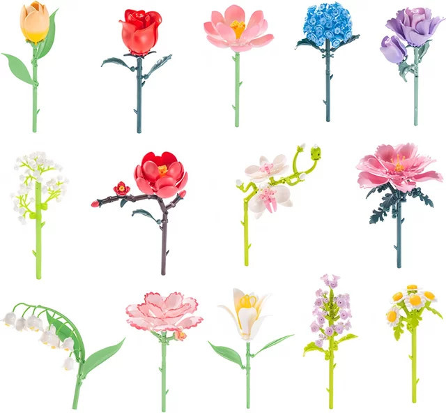 Bausteine Ideen MOC Romantischer Blumenstrauß, Bausteine, Bunt / Mehrfarbig - Bild 1