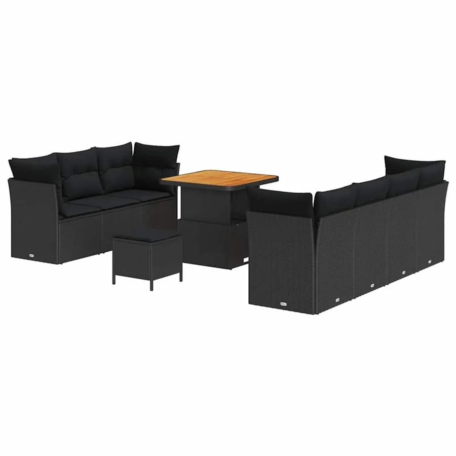 vidaXL 10-teiliges Garten Sofa Set aus Polyrattan und Akazie mit Kissen in Schwarz - Bild 2