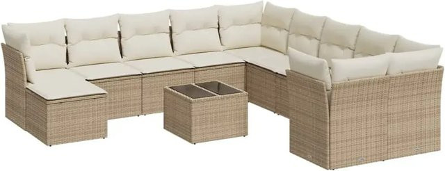 vidaXL 12-teilige Garten-Sofagarnitur in L-Form aus Polyrattan mit Kissen in Beige - Bild 1