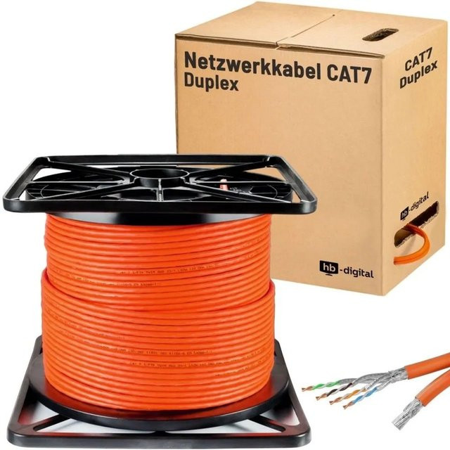 hb-digital CAT 7 Duplex Ethernet LAN Kabel S/FTP AWG23 LSZH Orange, 100 m - Bild 1