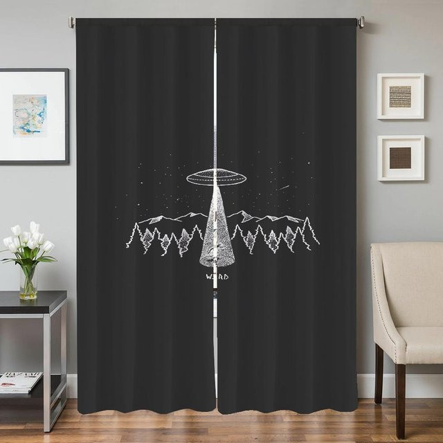 2er-Set Verdunklungsvorhänge mit Sternenhimmel-Design von Household supplies MH, schwarz, Breite: 50 cm, Höhe: 70 cm - Bild 1