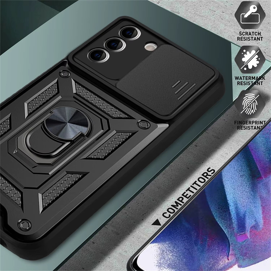 Stoßfeste Cover Armor Schutzhülle für Samsung Galaxy S21 mit magnetischem Ringständer in Schwarz oder Silber - Bild 3