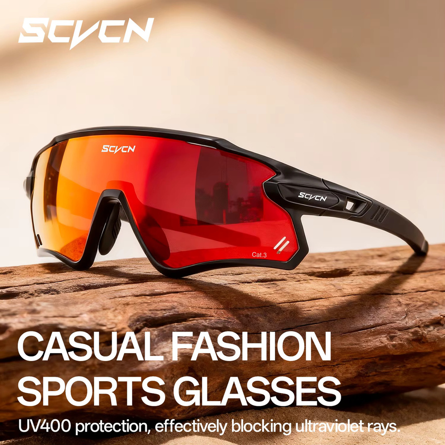 SCVCN Sportsonnenbrille, Unisex, Vollrand, Schwarz, UV400 - Bild 2