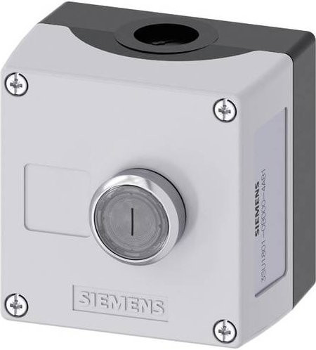 Siemens 3SU1801-0BD00-4AB1 Gehäuse für Bodenbefestigung mit Metall-Frontring und klarer Taste in Silber und Grau - Bild 1
