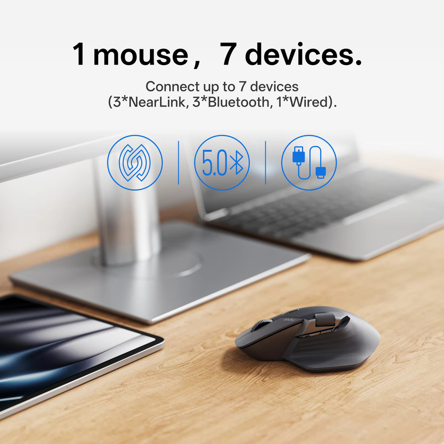 Rapoo MT760PRO Kabellose Maus in Schwarz mit NearLink und Bluetooth 5.0, 12000 DPI, 2K Polling Rate, Ergonomisches Design für Arbeit und Gaming mit leisen Klicks - Bild 2