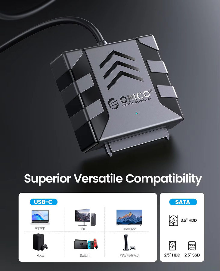 ORICO USB 3.0 zu SATA Konverter Adapter für 2,5 und 3,5 Zoll HDD und SSD in Schwarz - Bild 4