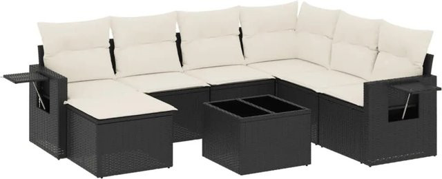 vidaXL 8-teilige Garten-Sofagarnitur in L-Form aus Poly-Rattan und pulverbeschichtetem Stahl mit Kissen in Schwarz-Creme - Bild 1
