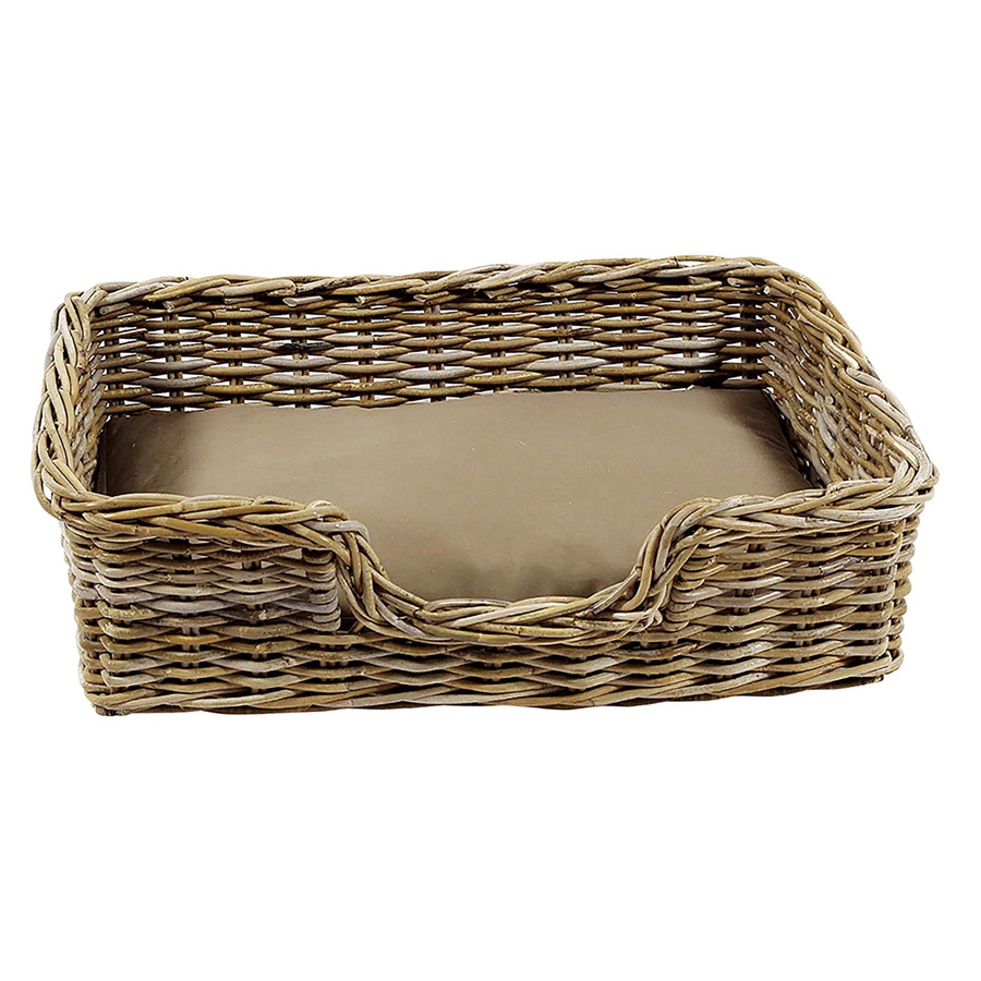 Kobolo Hundekorb aus stabilem Rattan mit Kissen, B/T: 53 x 72 cm, Beige/Grau - Bild 2