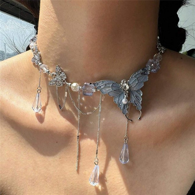 belleper Choker-Halskette, Schmetterling, grüner Kristall, Silber, Damen - Bild 1