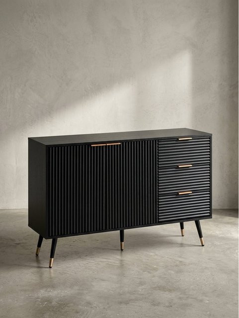 Modernes Sideboard KADIMA DESIGN in Schwarz und Braun mit Lamellenoptik, B/H/T: 120 x 80 x 40 cm - Bild 1