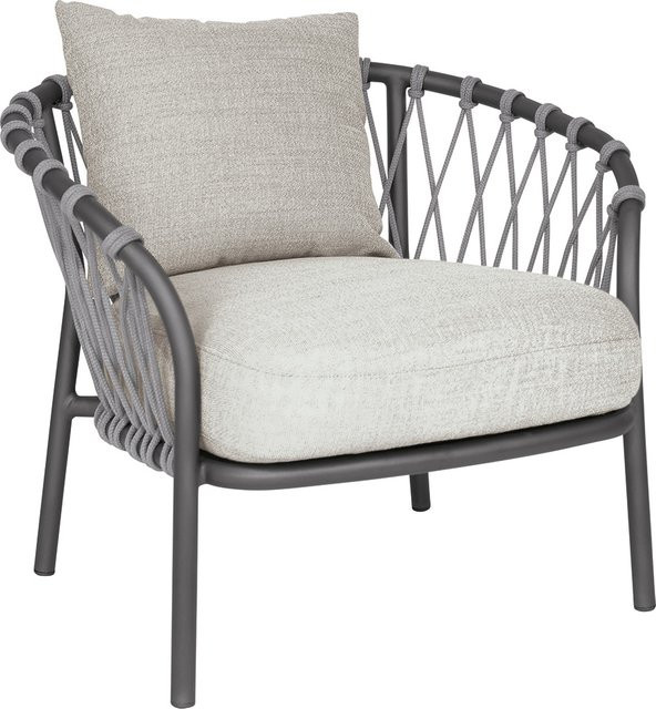 Stern Lounge Sessel Klea aus Aluminium in Anthrazit Matt mit Kordel Stone und Polyacryl Kissenset in Vanilla - Bild 1