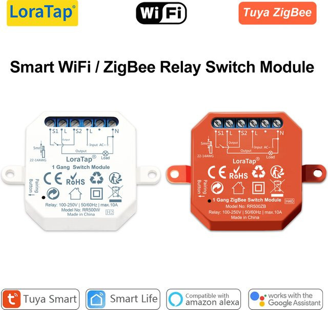 LoraTap Smart Life ZigBee Wi-Fi Lichtschalter Relais Modul in Weiß zur Steuerung via App, Google Assistant und Alexa - Bild 1