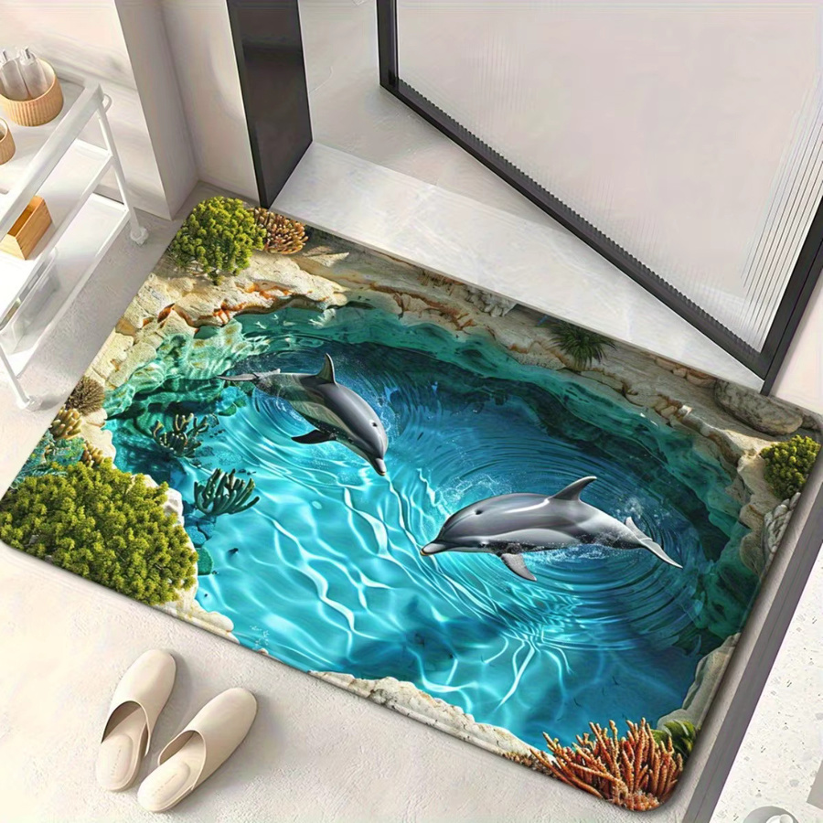 VIKAMA Teppich mit Delphin-Aufdruck in Blau, wasserdicht, rutschfest und maschinenwaschbar - Bild 4