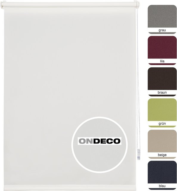Ondeco Tageslichtrollo Win Klemmfix ohne Bohren, lichtdurchlässig und blickdicht, Farbe: Weiß, Breite: 100 cm, Höhe: 160 cm - Bild 1