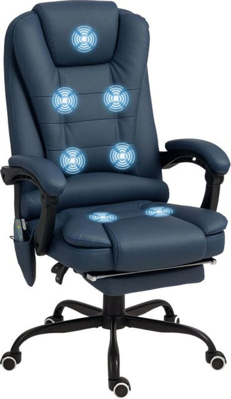 Vinsetto Ergonomischer Chefsessel mit Massagefunktion und Liegefunktion, Höhenverstellbarer Bürostuhl aus Kunstleder mit Seitentasche und Fernbedienung, Blau - Bild 1