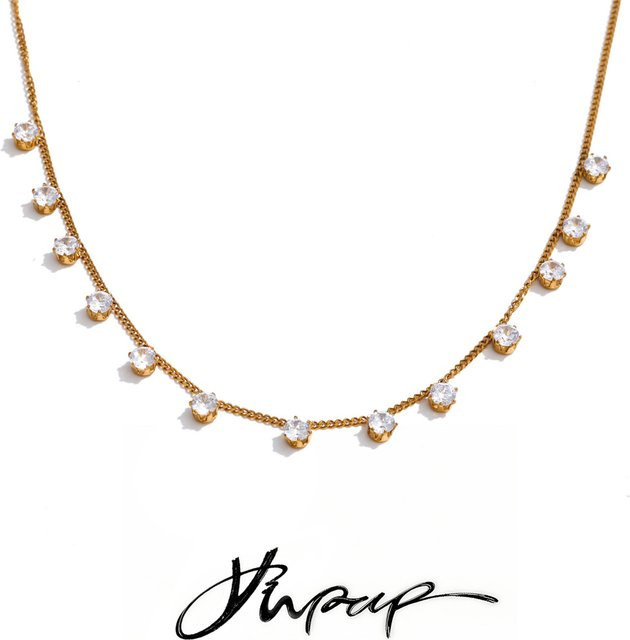 Yhpup Halskette Edelstahl, Zirkonia, Gold, Unisex - Bild 1