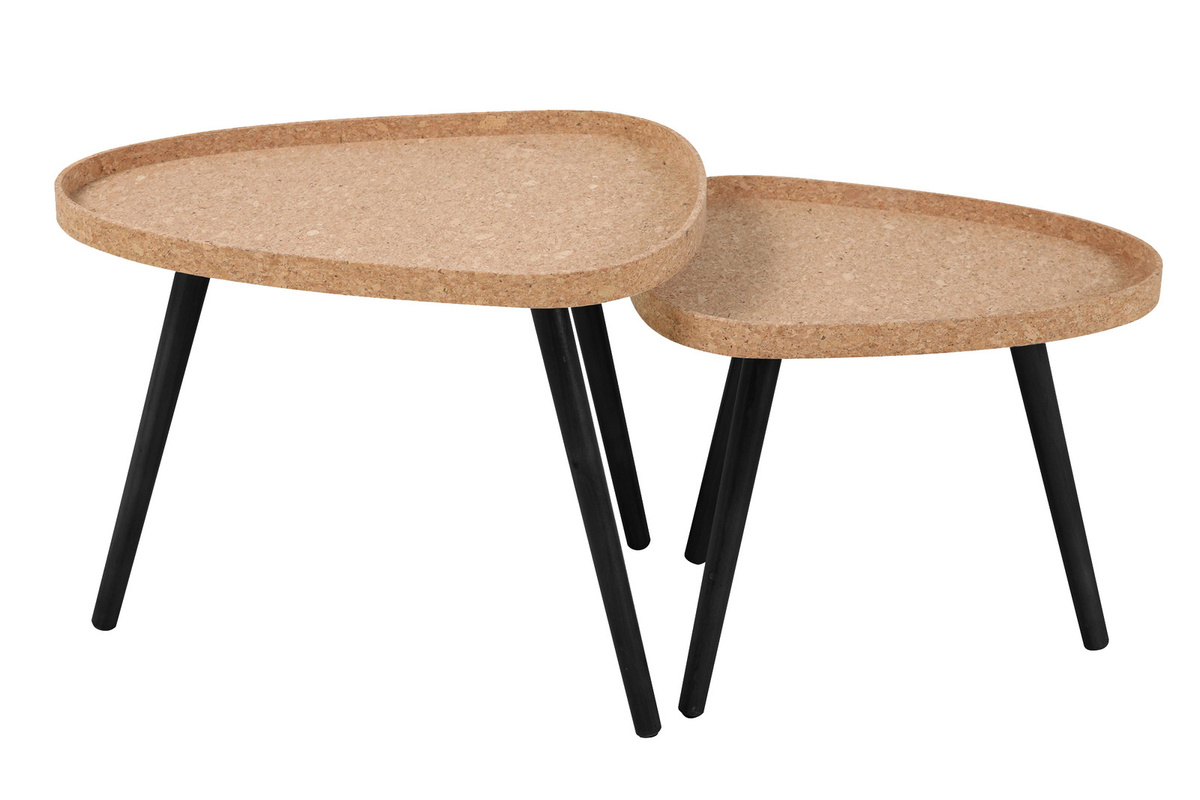 SIT-Möbel CORK Beistelltisch 2er Set in Schwarz und Beige mit Korkoberfläche und Metallgestell - Bild 1