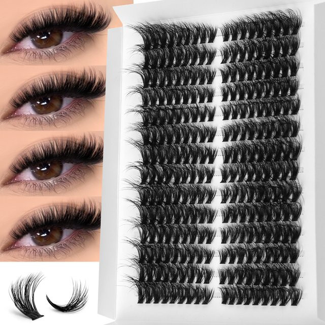 VELTRINAY Cluster-Wimpern DIY Wimpernverlängerung, D-Curl, Schwarz, Unisex - Bild 1